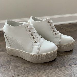 Platform Wedge Lace Up Sneakers, White